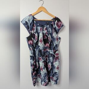 Apt. 9 NWT Pleated Neck Sheath Dress Size‎ 16, Blue Floral Print, Fully Lined